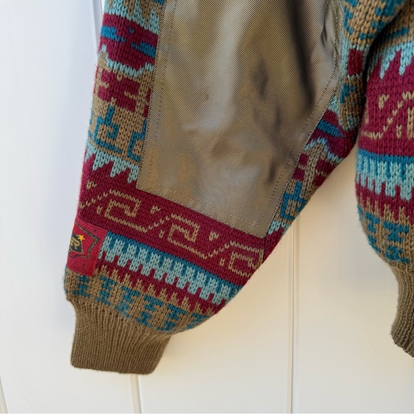 Vintage Spyder Wool Knit Ski Snow Sweater Jacket Full Zip Gold Metallic Large - Picture 11 of 12